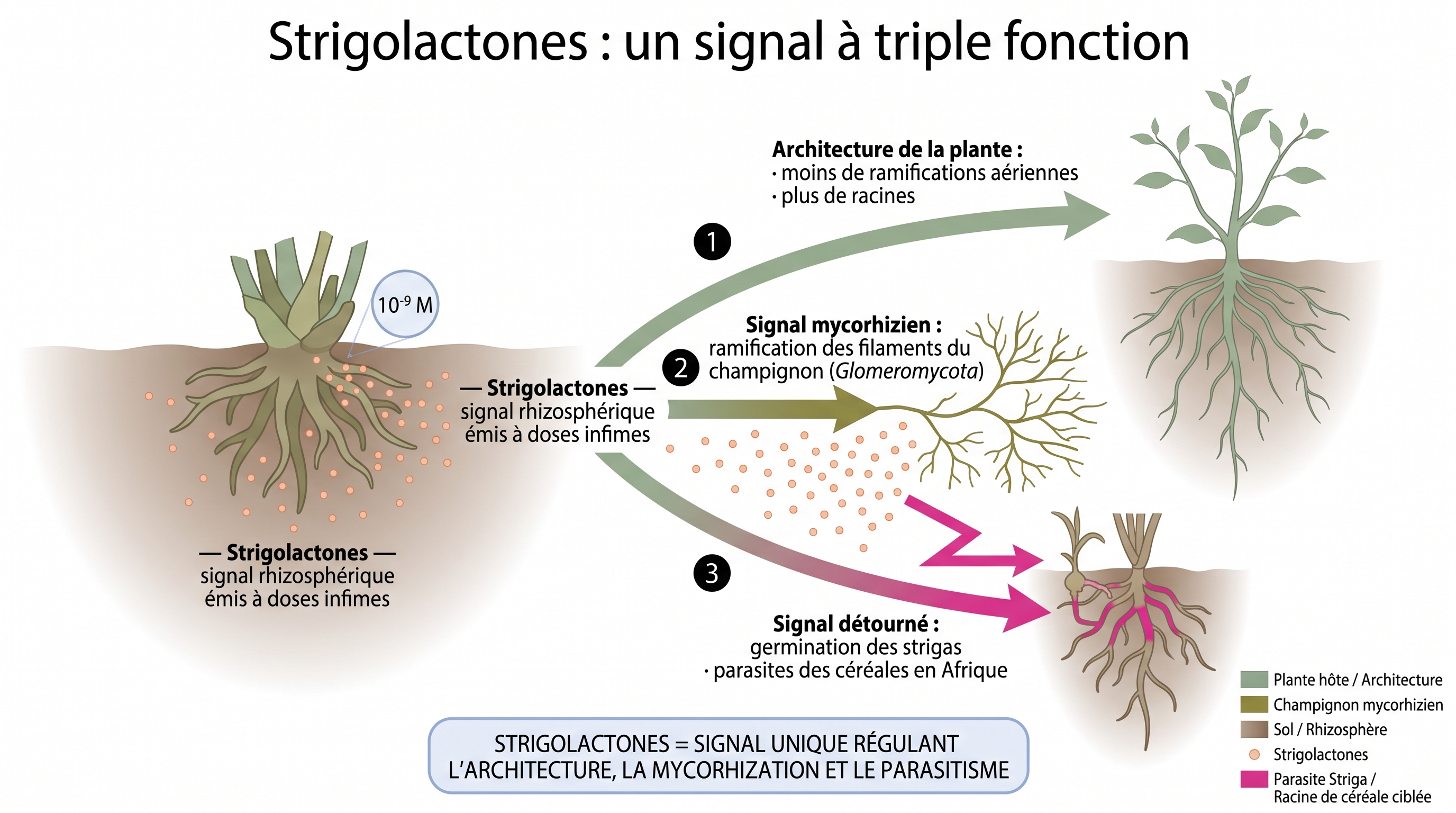 Strigolactones : signal à triple fonction (architecture, mycorhize, parasitisme)