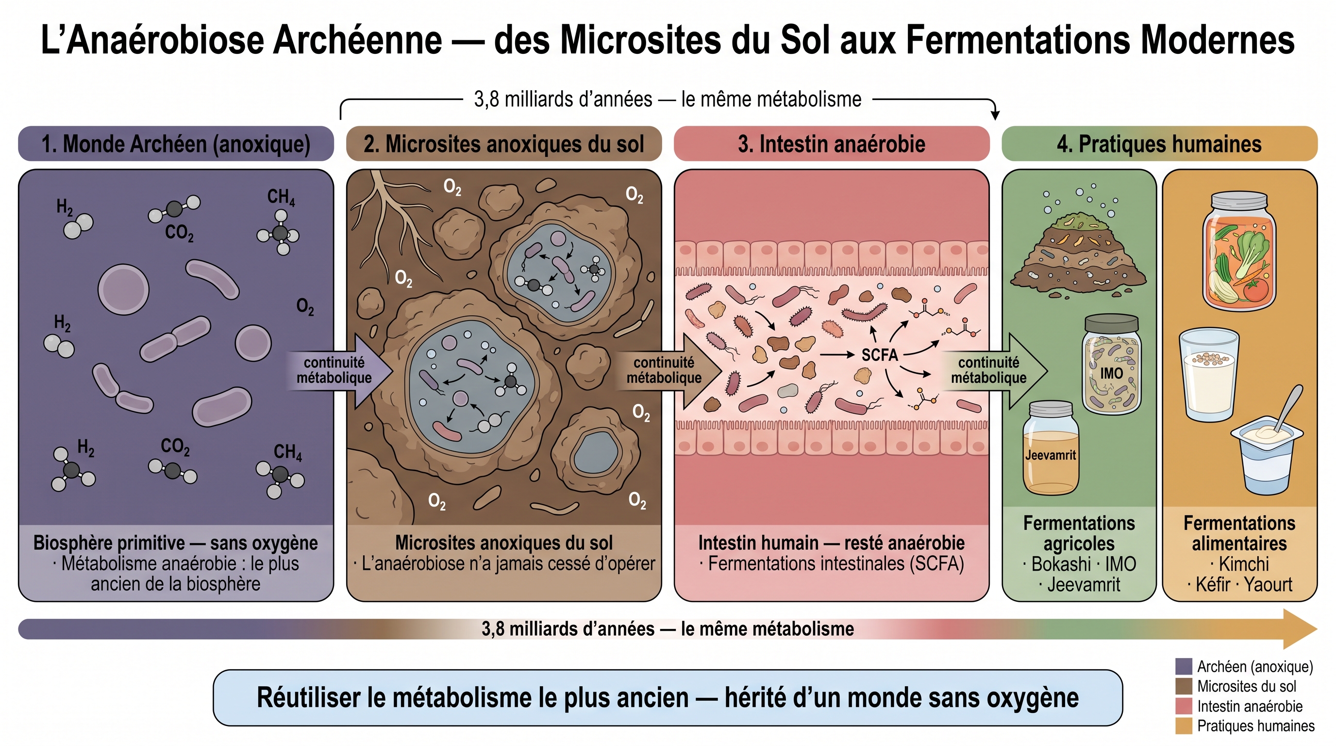 C4 — Anaérobiose archéenne : le métabolisme le plus ancien, des microsites du sol aux fermentations