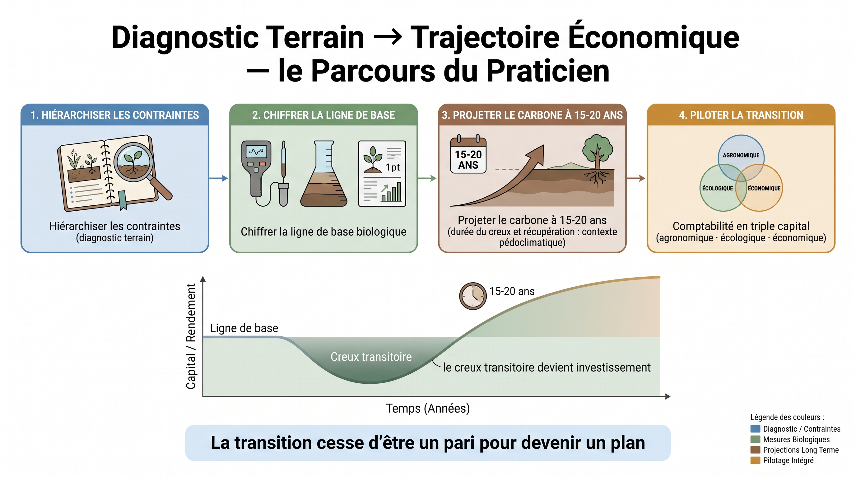 C5 — Diagnostic terrain → Trajectoire économique : le parcours du praticien