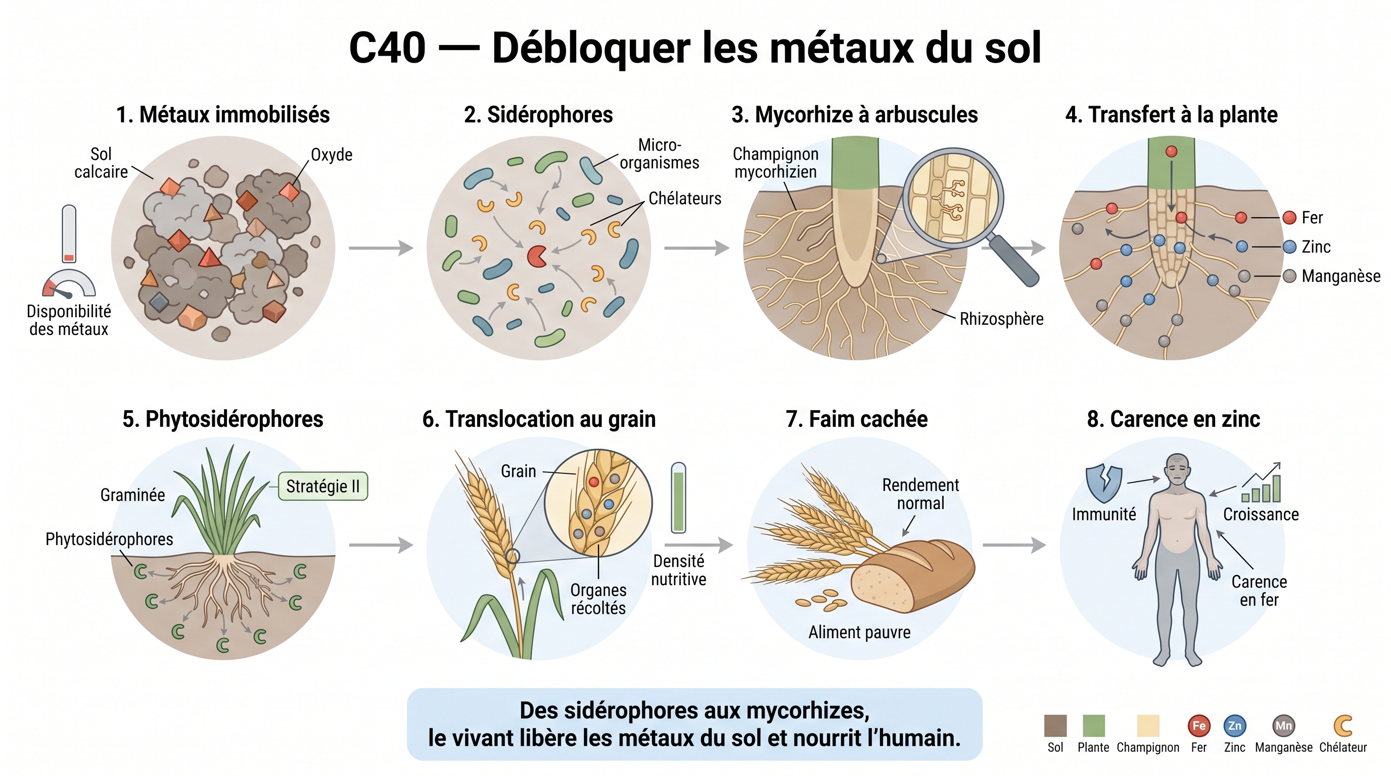 C40 — Micronutriments métalliques : de la mobilisation mycorhizienne (sidérophores) à la correction de la faim cachée