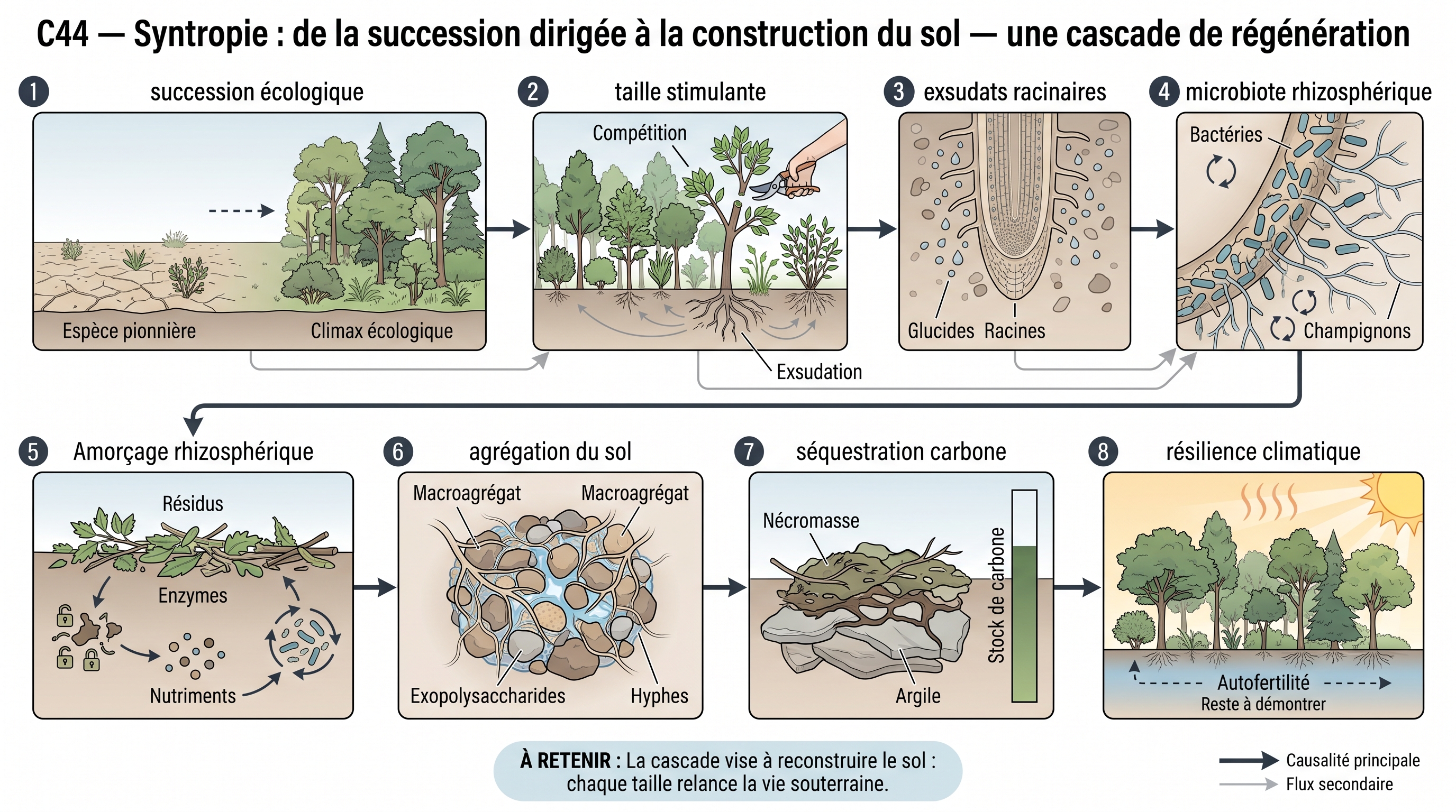 C44 — Syntropie : de la succession dirigée à la construction du sol — une cascade de régénération